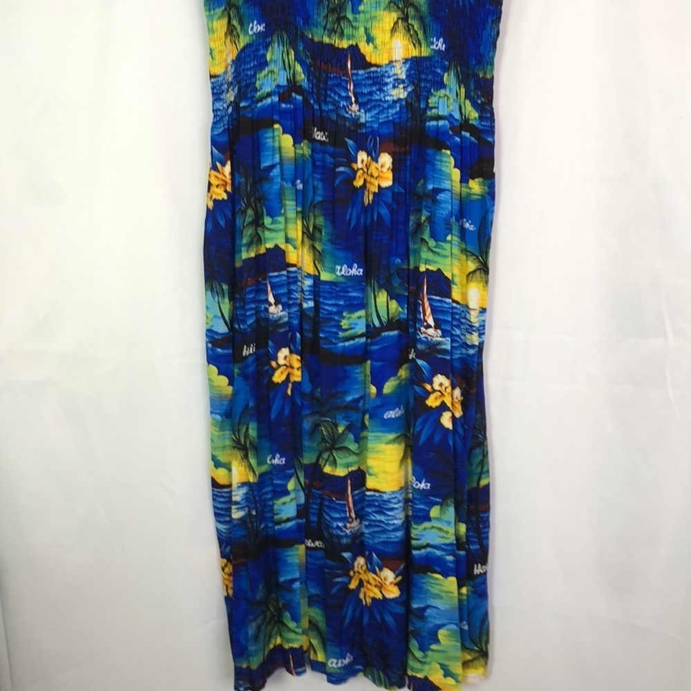 Aloha Hut Hawaii Women's Sleeveless Maxi Dress Blue Sunset Print Size Plus - Picture 5 of 11